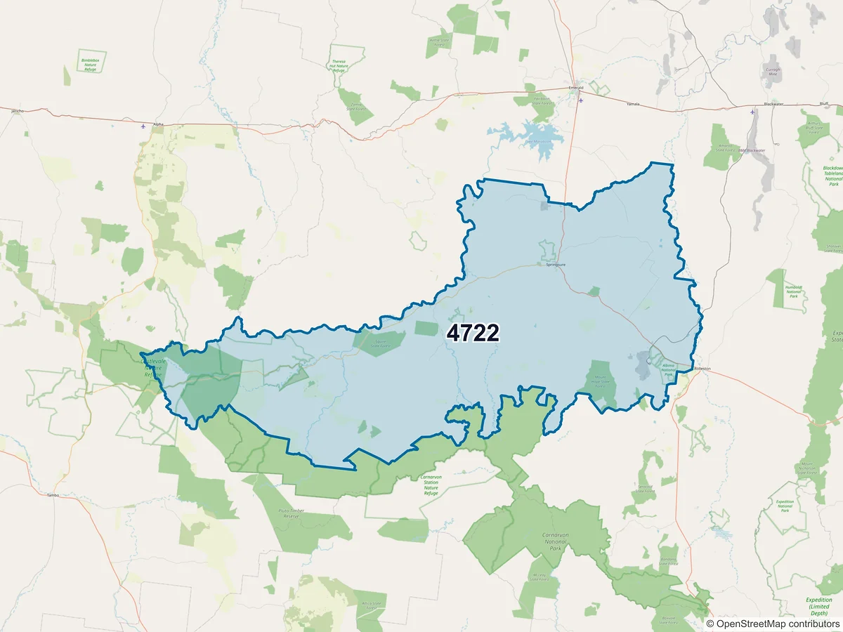 Map of postcode 4722 — Springsure, QLD, Australia