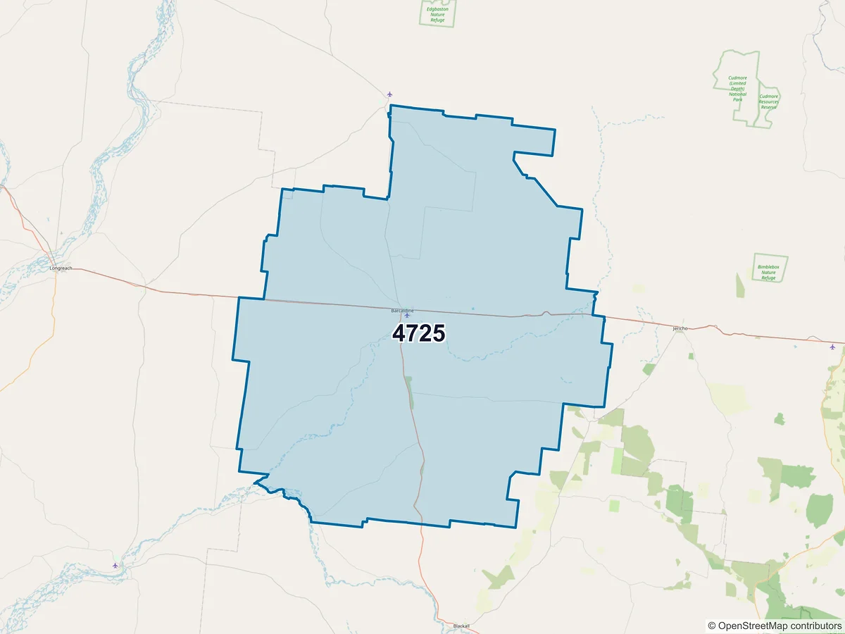 Map of postcode 4725 — Barcaldine, QLD, Australia