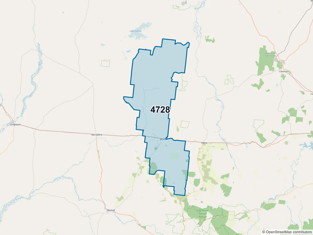 Map of postcode 4728 — Jericho, QLD, Australia