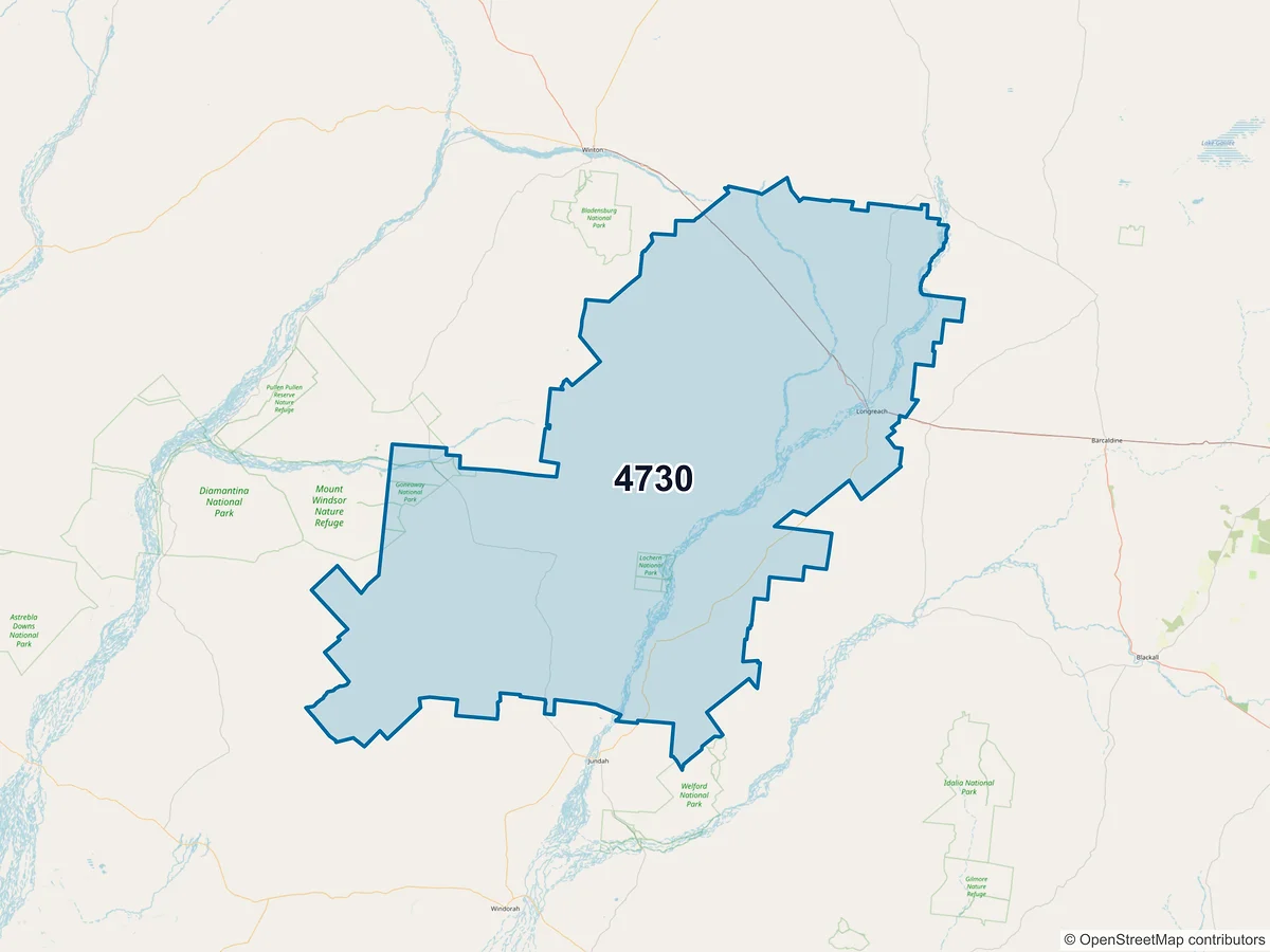 Map of postcode 4730 — Longreach, QLD, Australia