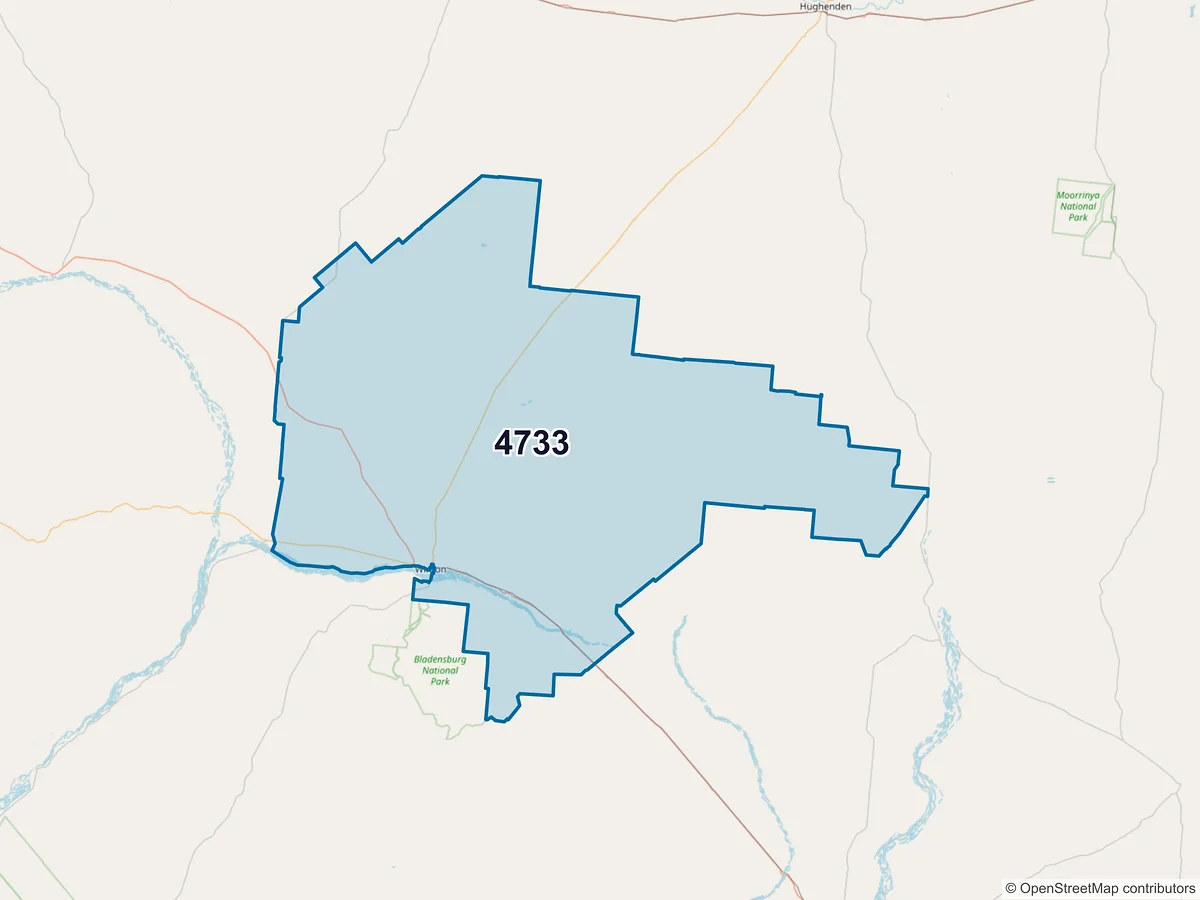 Map of postcode 4733 — Corfield, QLD, Australia