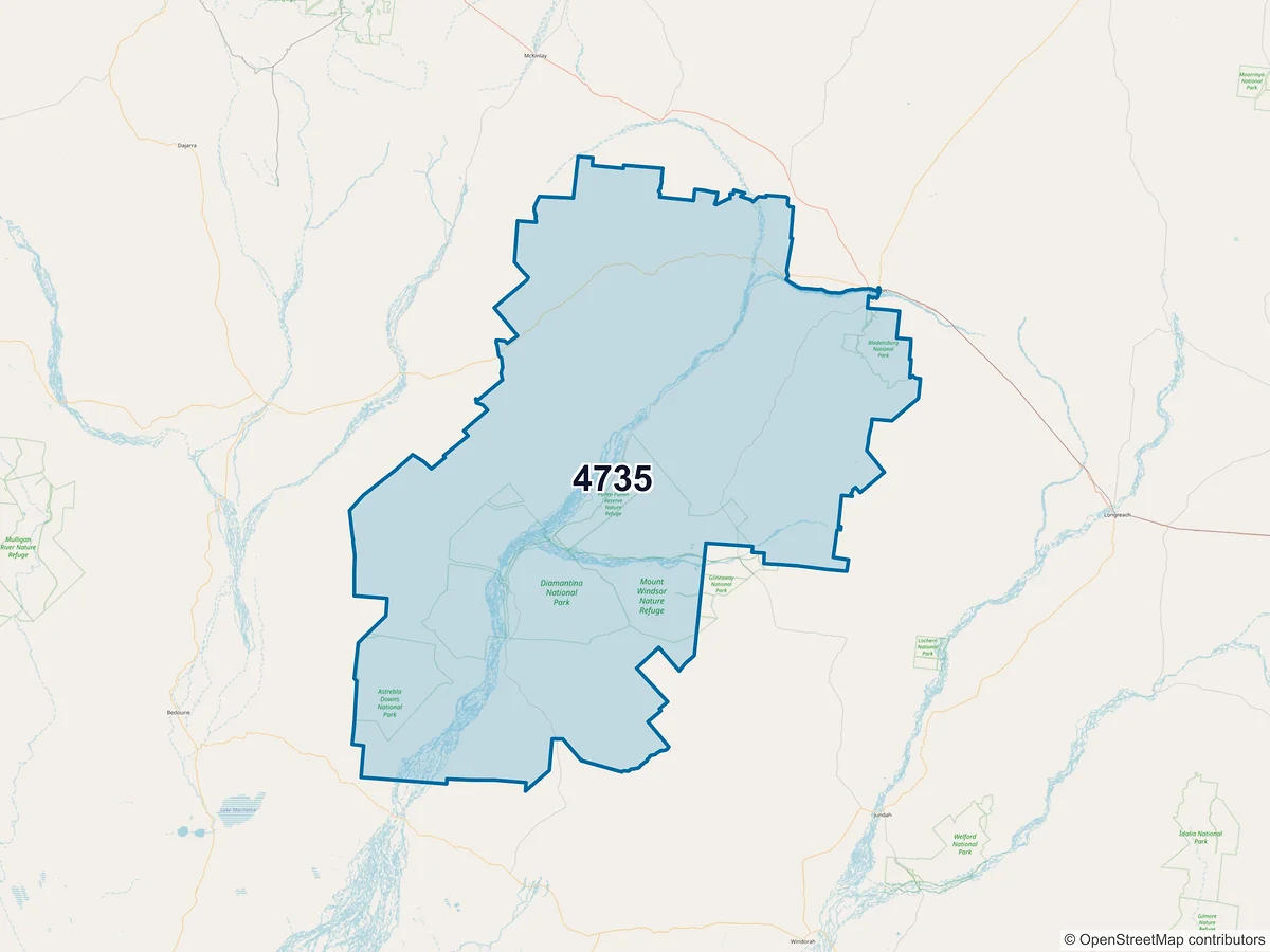 Map of postcode 4735 — Winton, QLD, Australia
