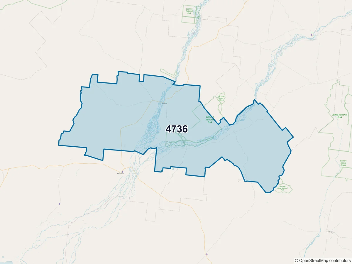 Map of postcode 4736 — Jundah, QLD, Australia