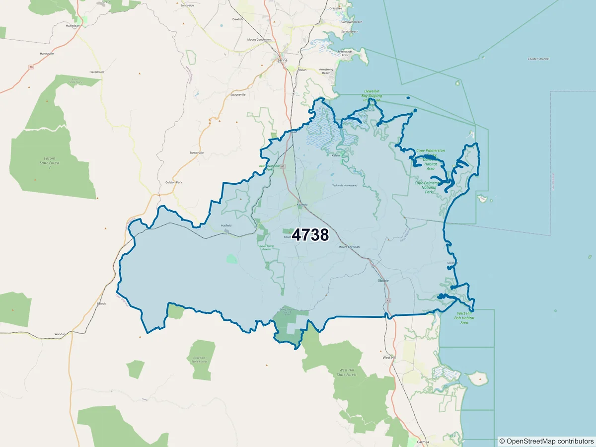 Map of postcode 4738 — Koumala, QLD, Australia