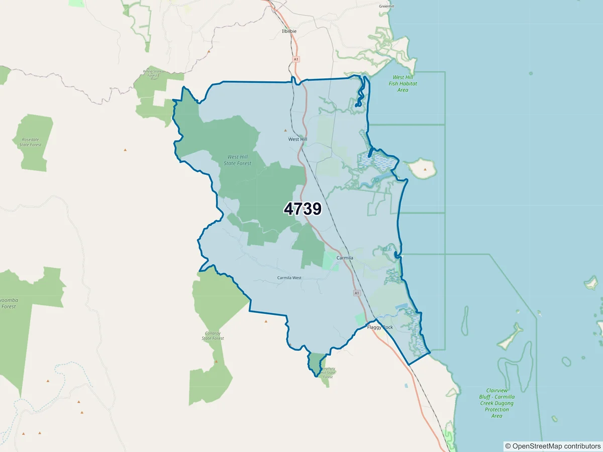 Map of postcode 4739 — Carmila, QLD, Australia