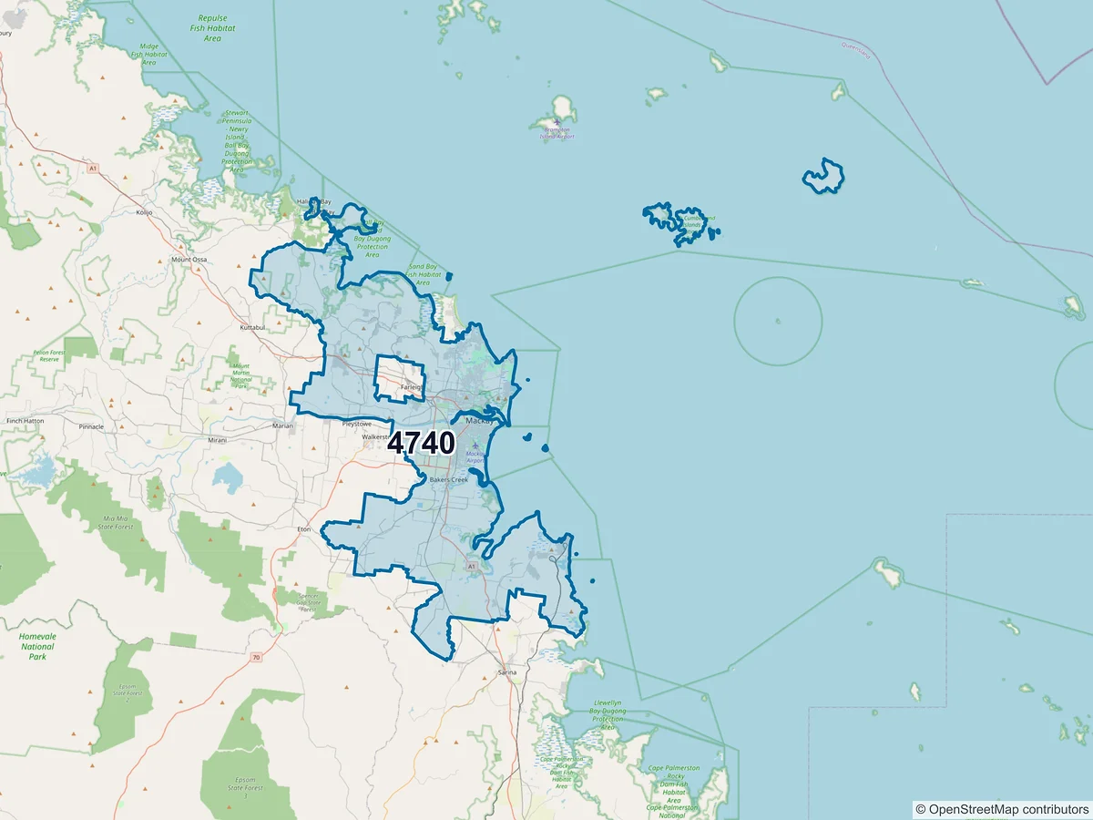 Map of postcode 4740 — Andergrove, QLD, Australia
