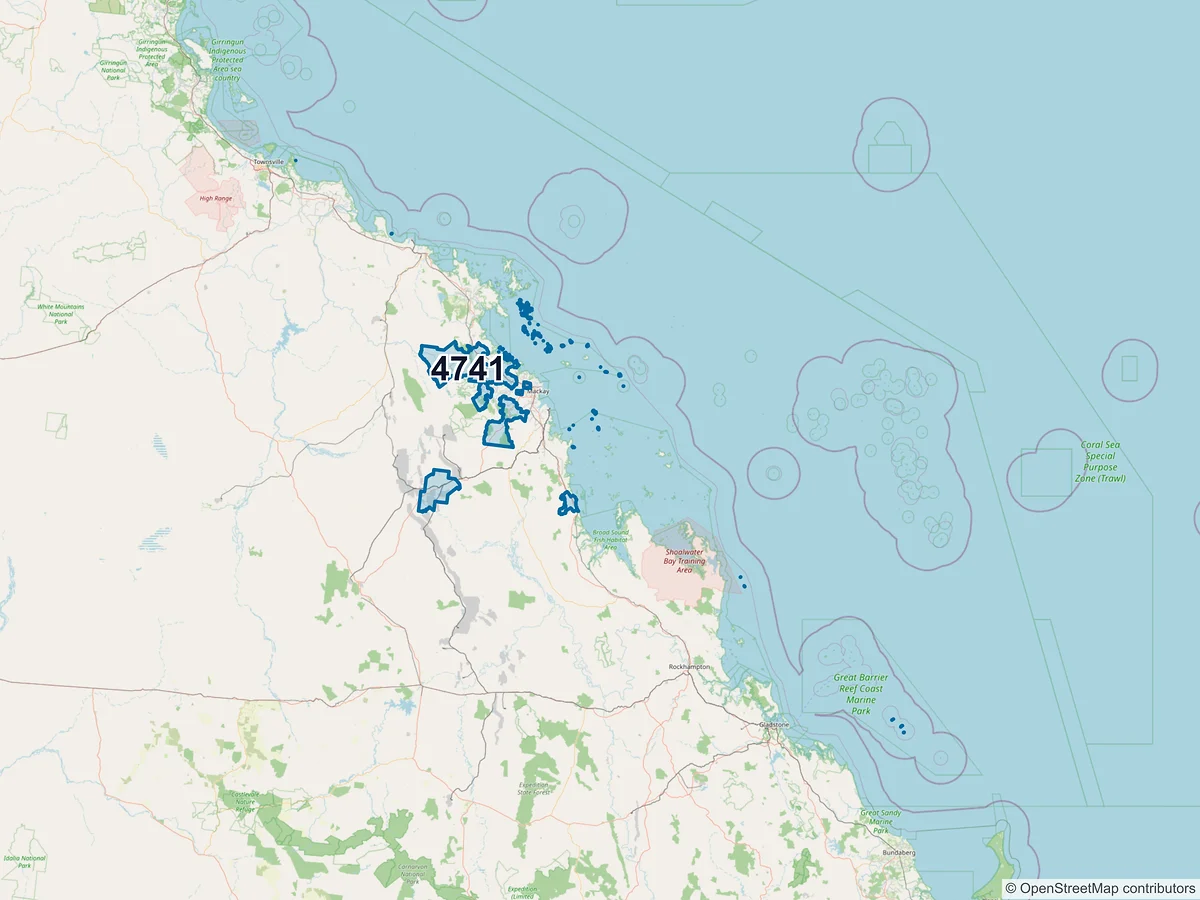 Map of postcode 4741 — Seaforth, QLD, Australia
