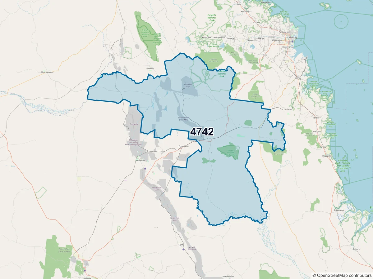 Map of postcode 4742 — Nebo, QLD, Australia
