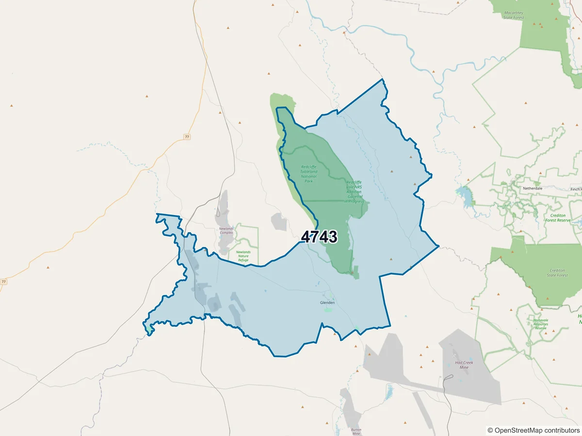 Map of postcode 4743 — Glenden, QLD, Australia