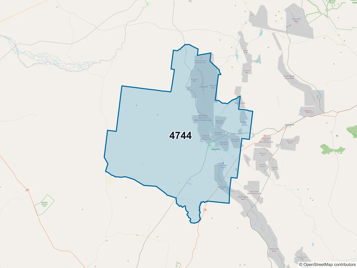 Map of postcode 4744 — Moranbah, QLD, Australia