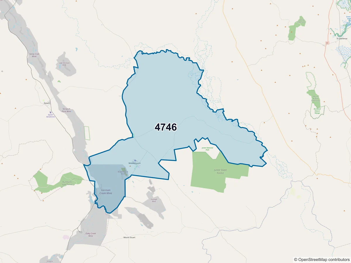 Map of postcode 4746 — Middlemount, QLD, Australia