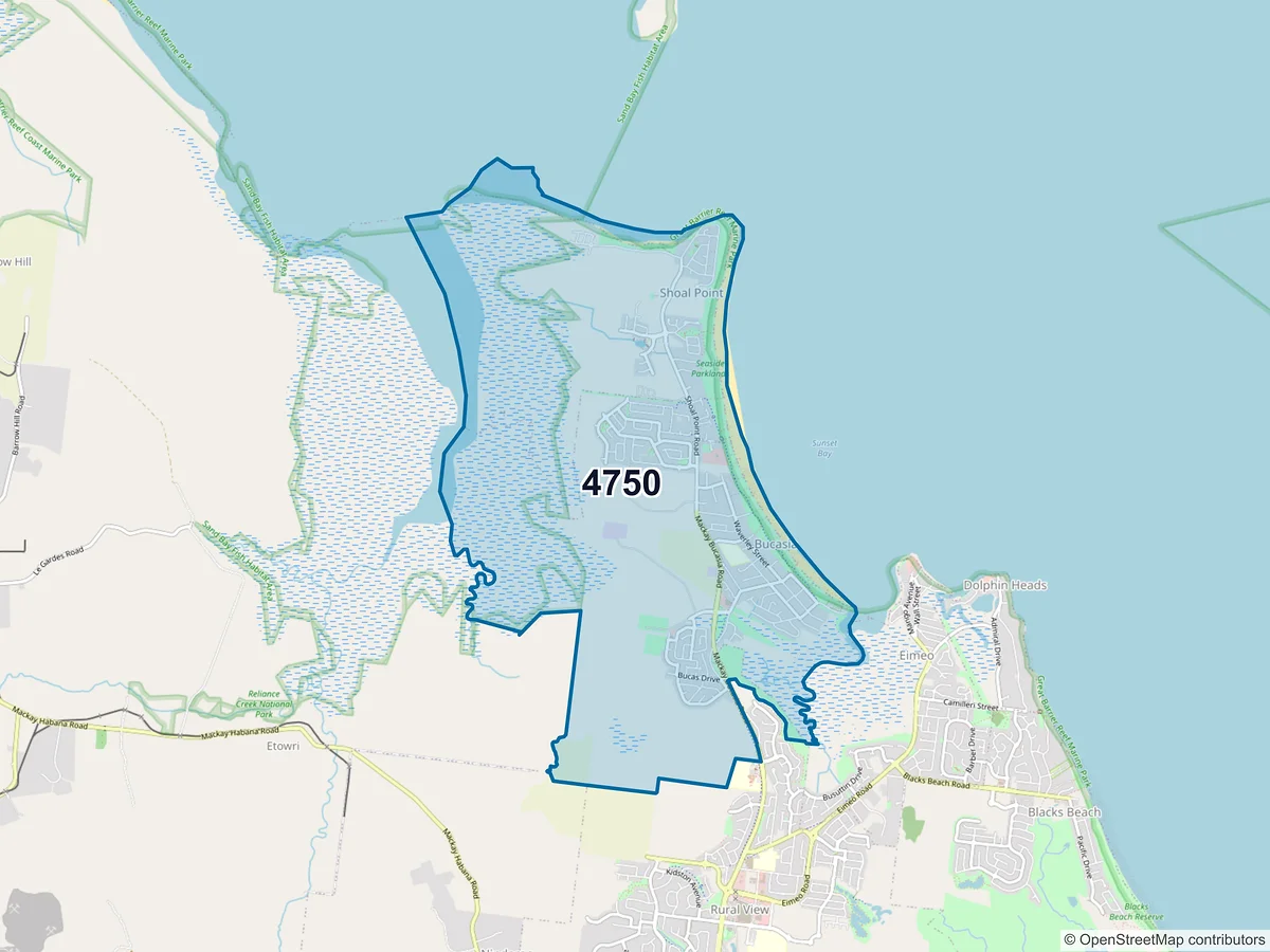 Map of postcode 4750 — Bucasia, QLD, Australia