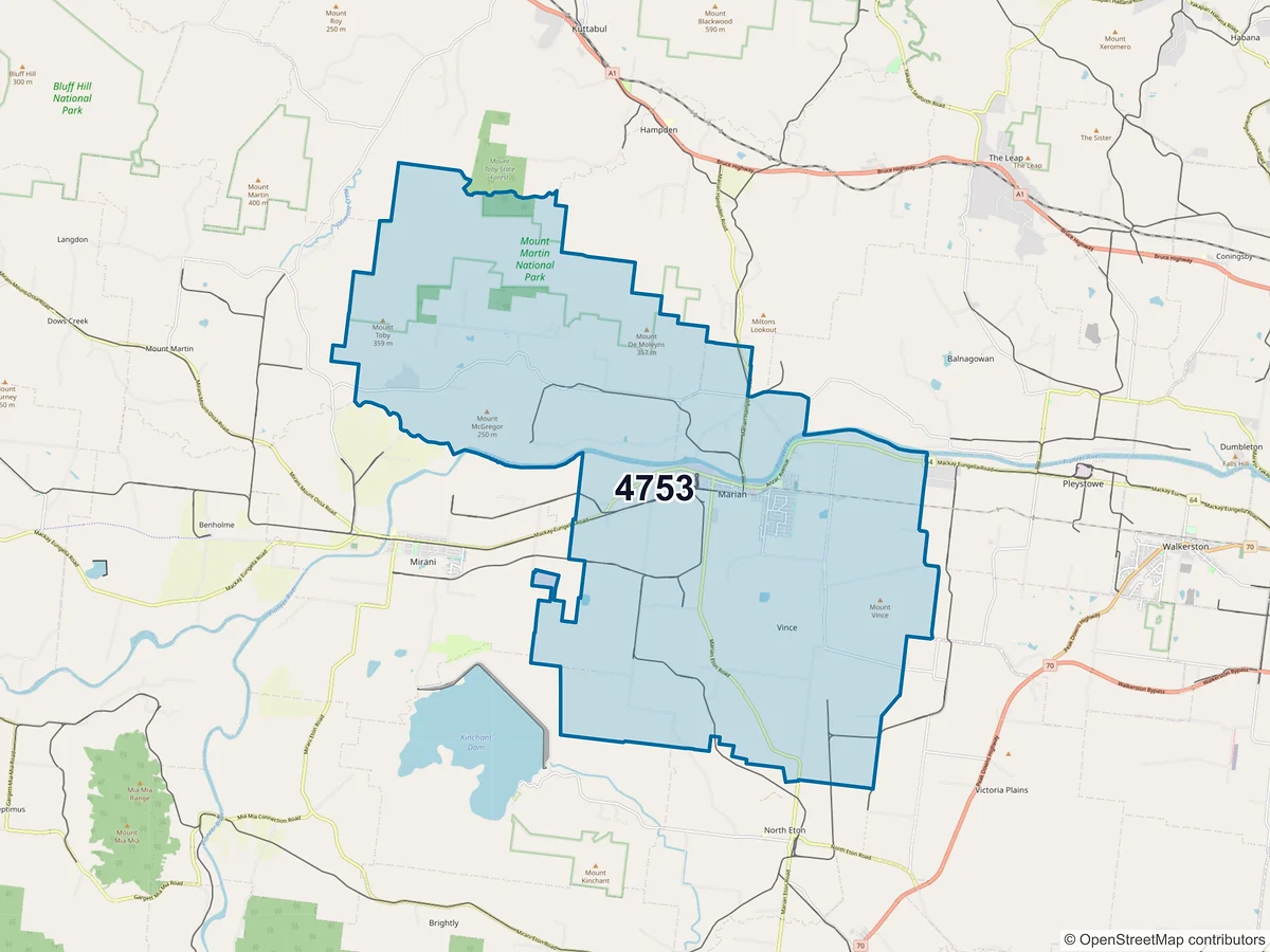 Map of postcode 4753 — Marian, QLD, Australia