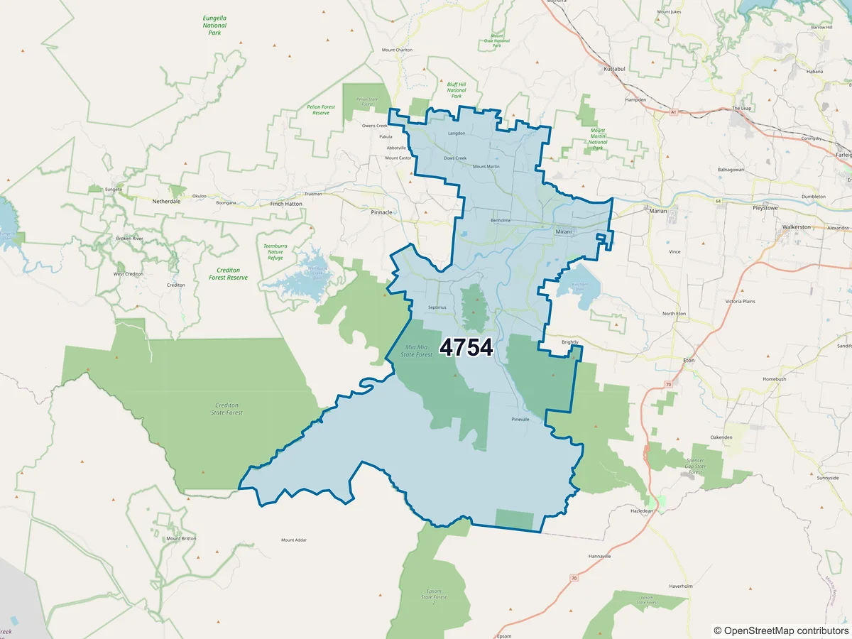 Map of postcode 4754 — Mirani, QLD, Australia