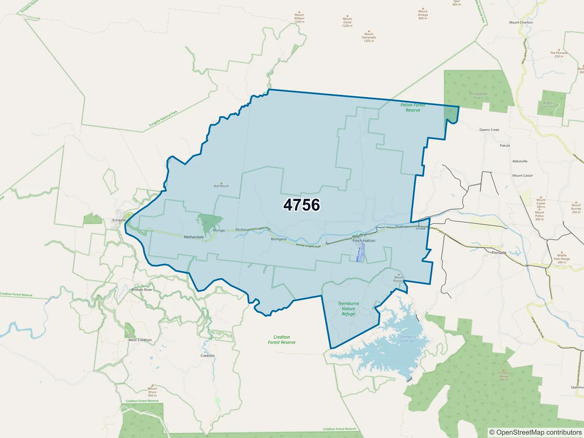 Map of postcode 4756 — Finch Hatton, QLD, Australia