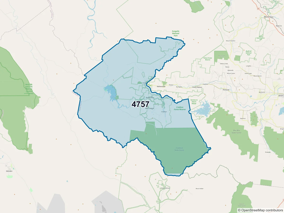 Map of postcode 4757 — Eungella, QLD, Australia