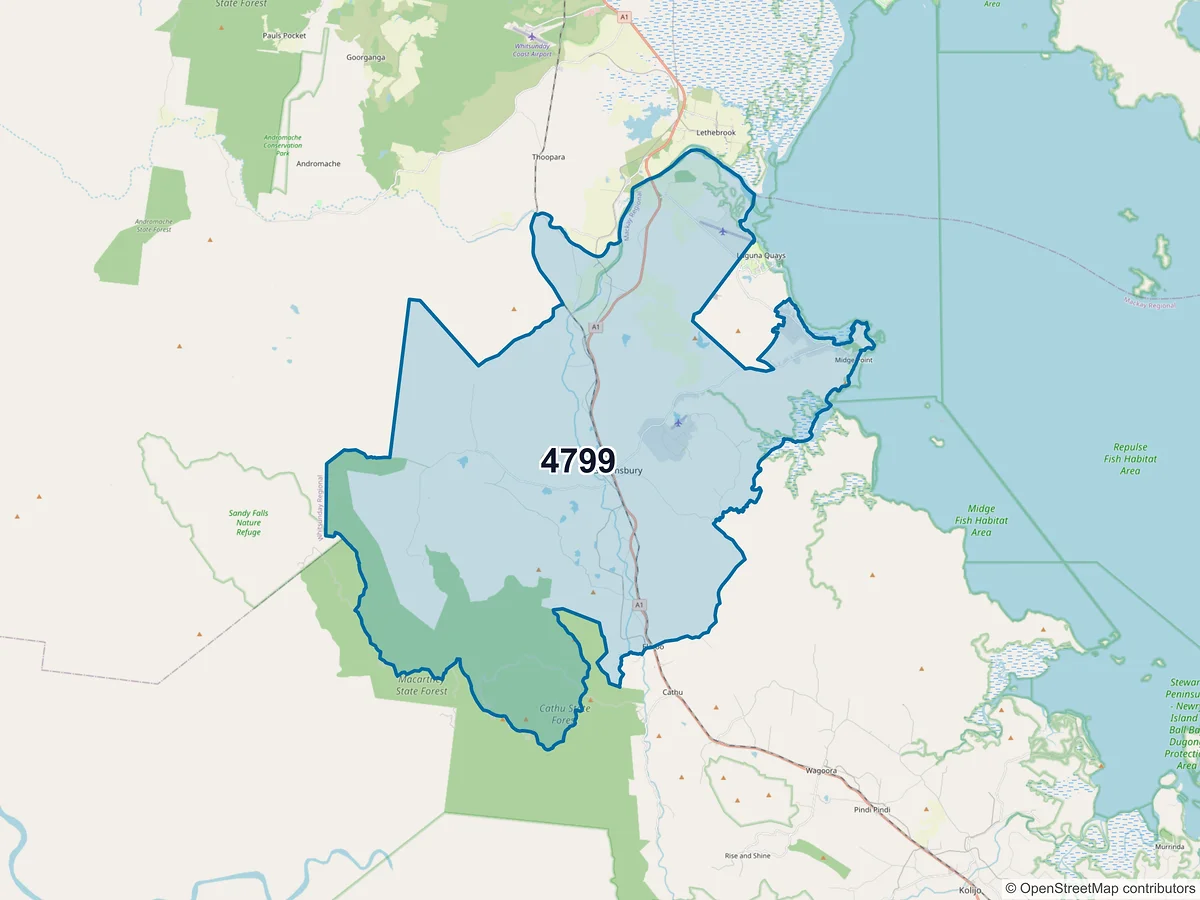 Map of postcode 4799 — Midge Point, QLD, Australia