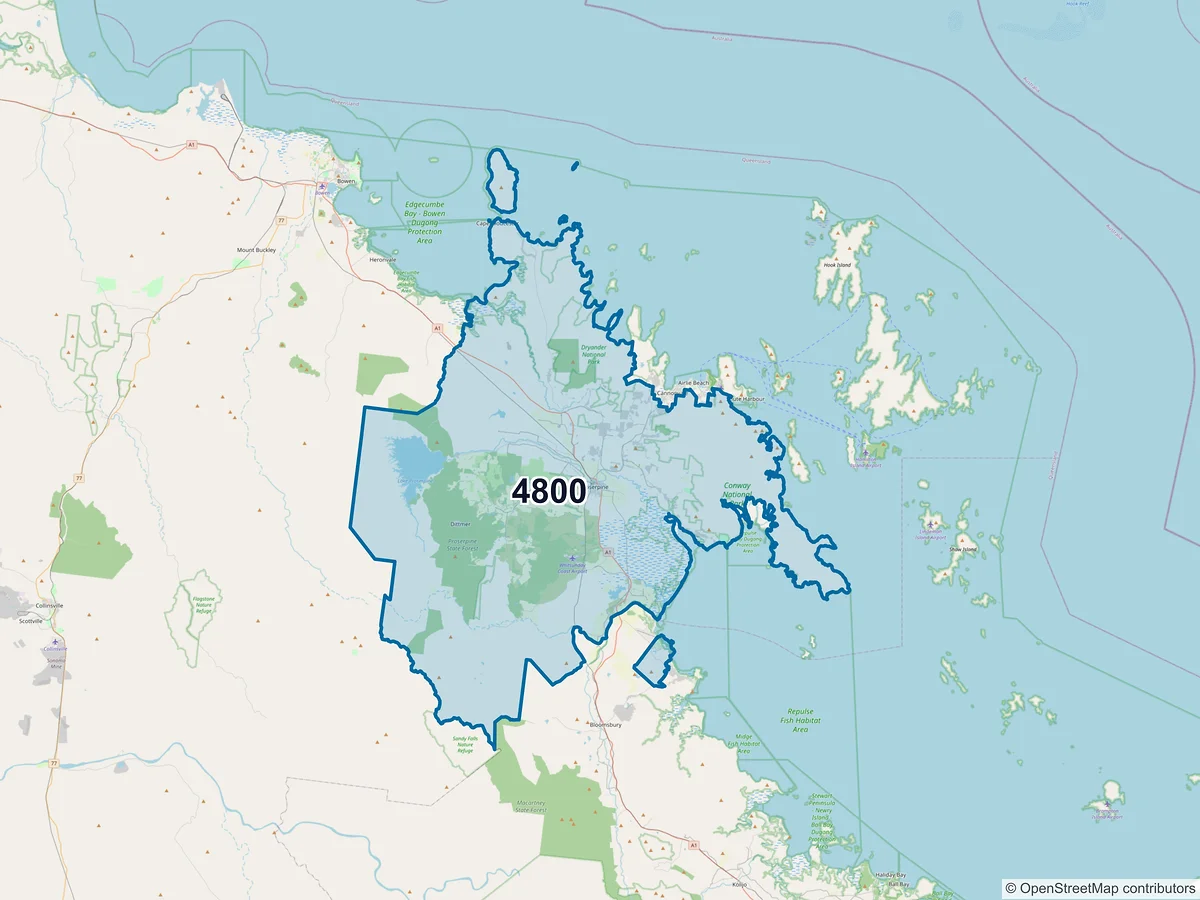 Map of postcode 4800 — Proserpine, QLD, Australia
