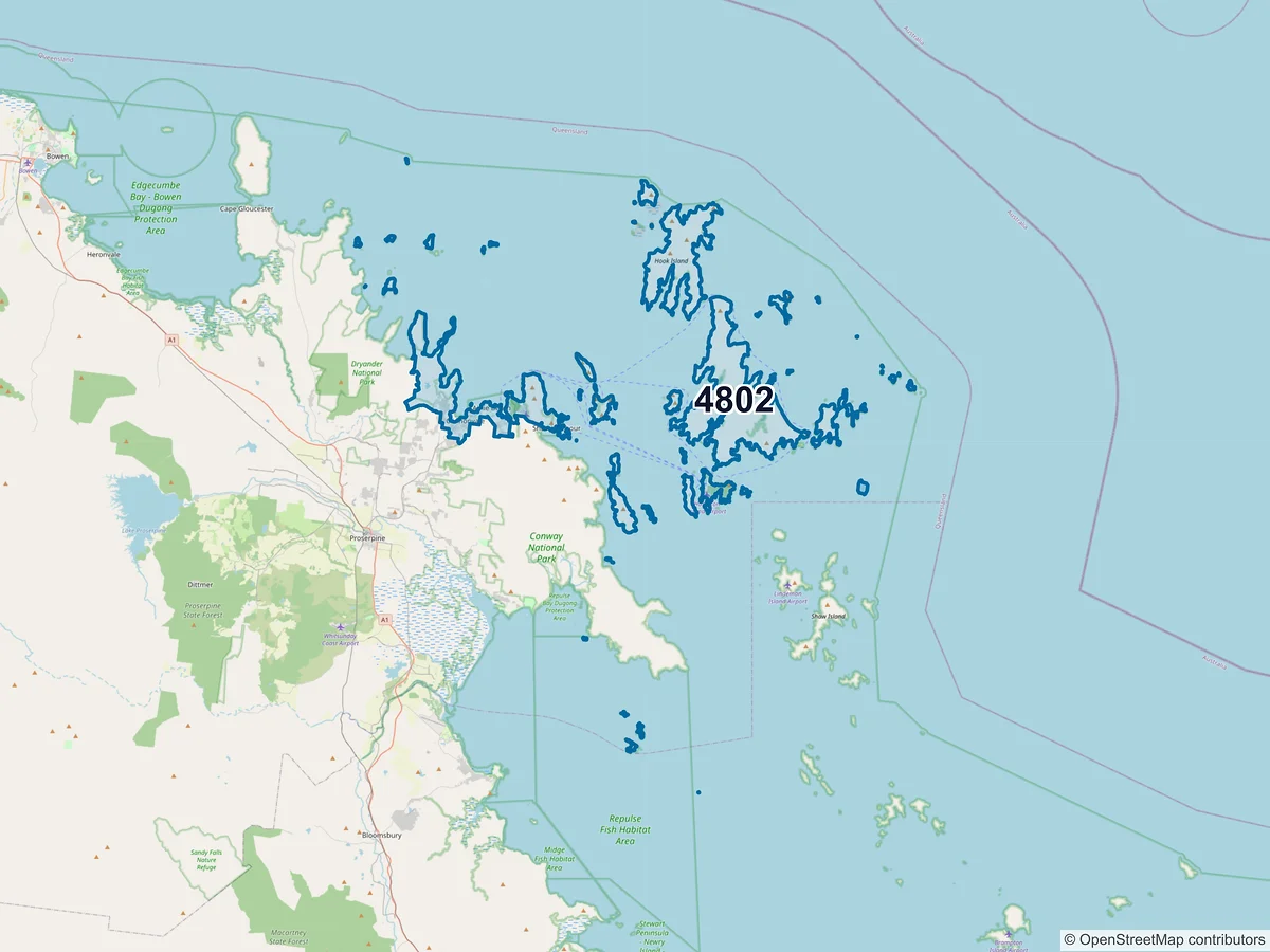 Map of postcode 4802 — Cannonvale, QLD, Australia