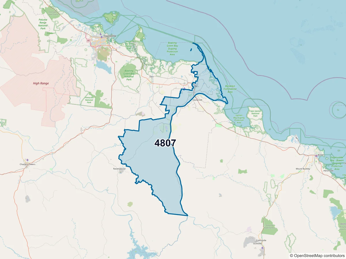 Map of postcode 4807 — Ayr, QLD, Australia