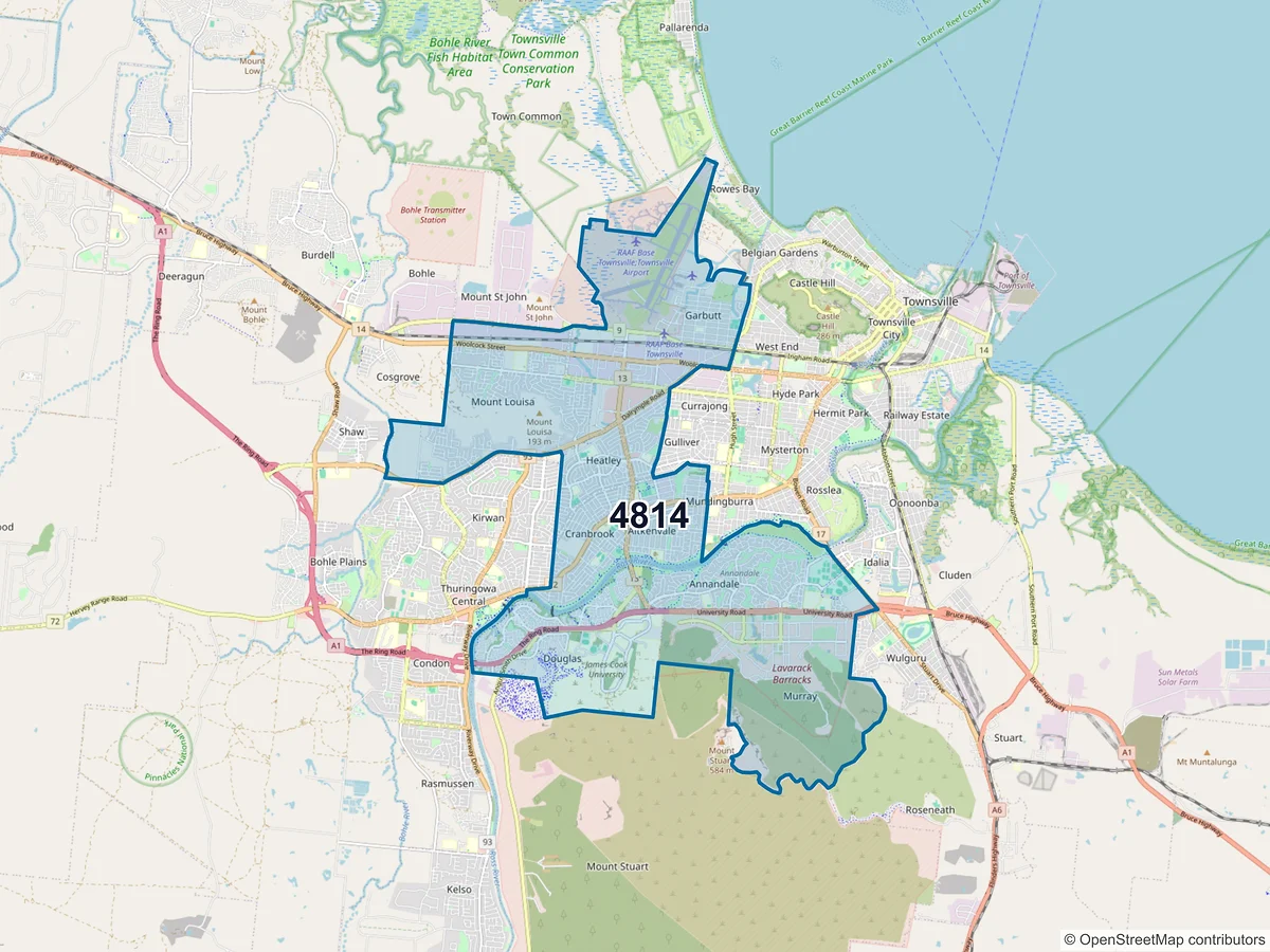 Map of postcode 4814 — Mount Louisa, QLD, Australia