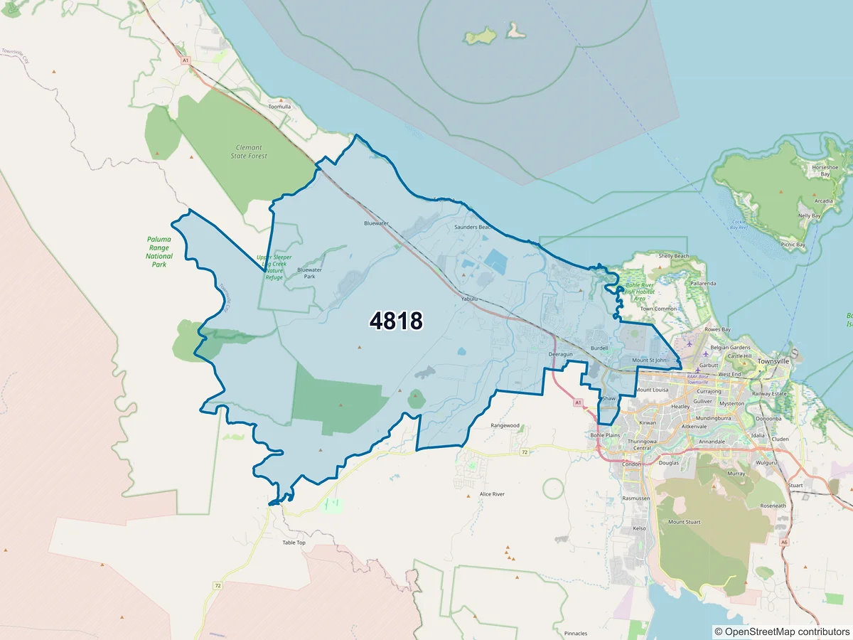 Map of postcode 4818 — Burdell, QLD, Australia