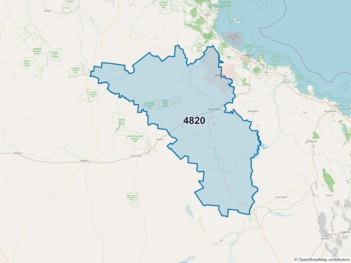 Map of postcode 4820 — Charters Towers City, QLD, Australia