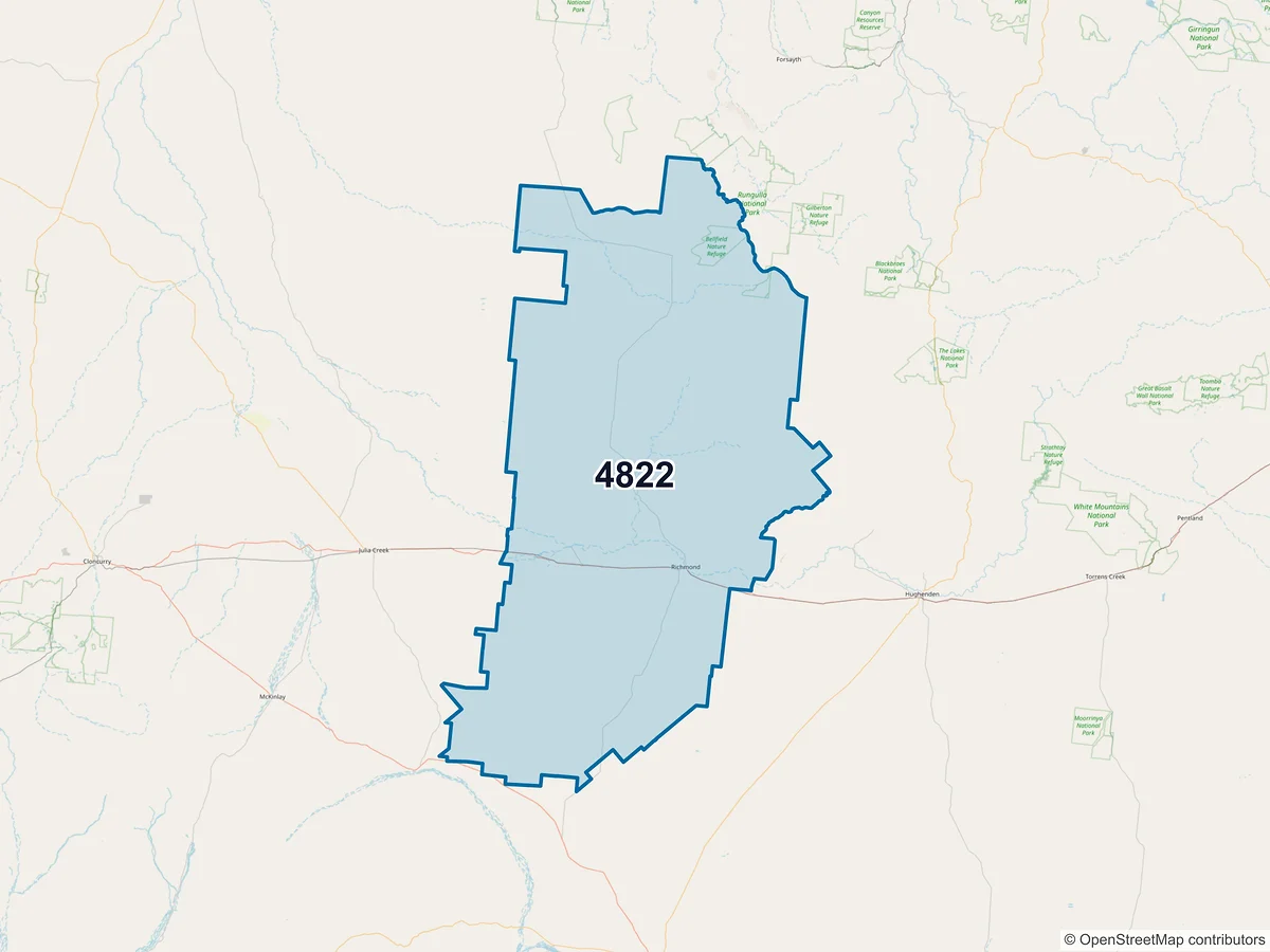 Map of postcode 4822 — Richmond, QLD, Australia