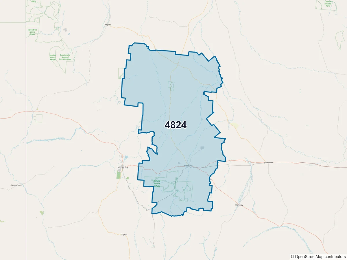 Map of postcode 4824 — Cloncurry, QLD, Australia