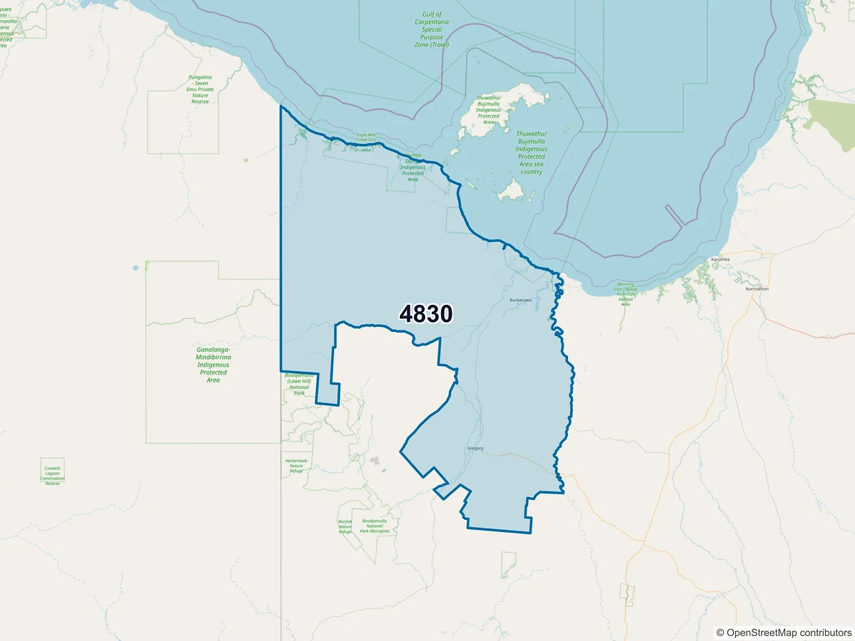 Map of postcode 4830 — Burketown, QLD, Australia