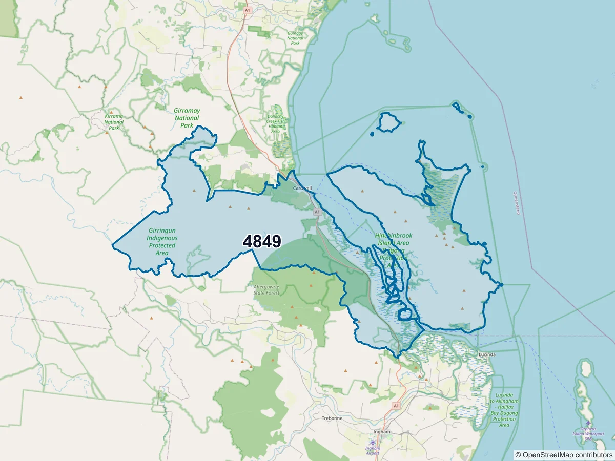 Map of postcode 4849 — Cardwell, QLD, Australia