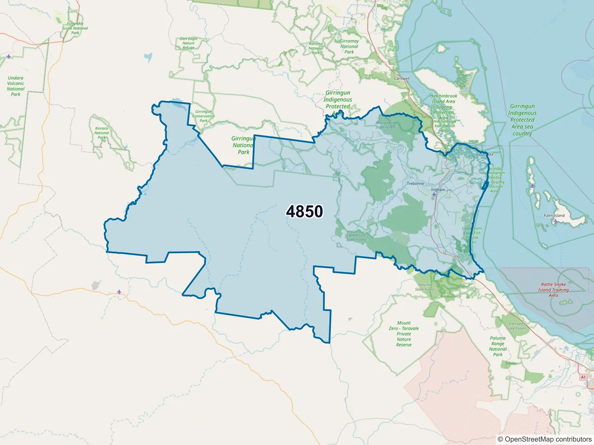 Map of postcode 4850 — Ingham, QLD, Australia