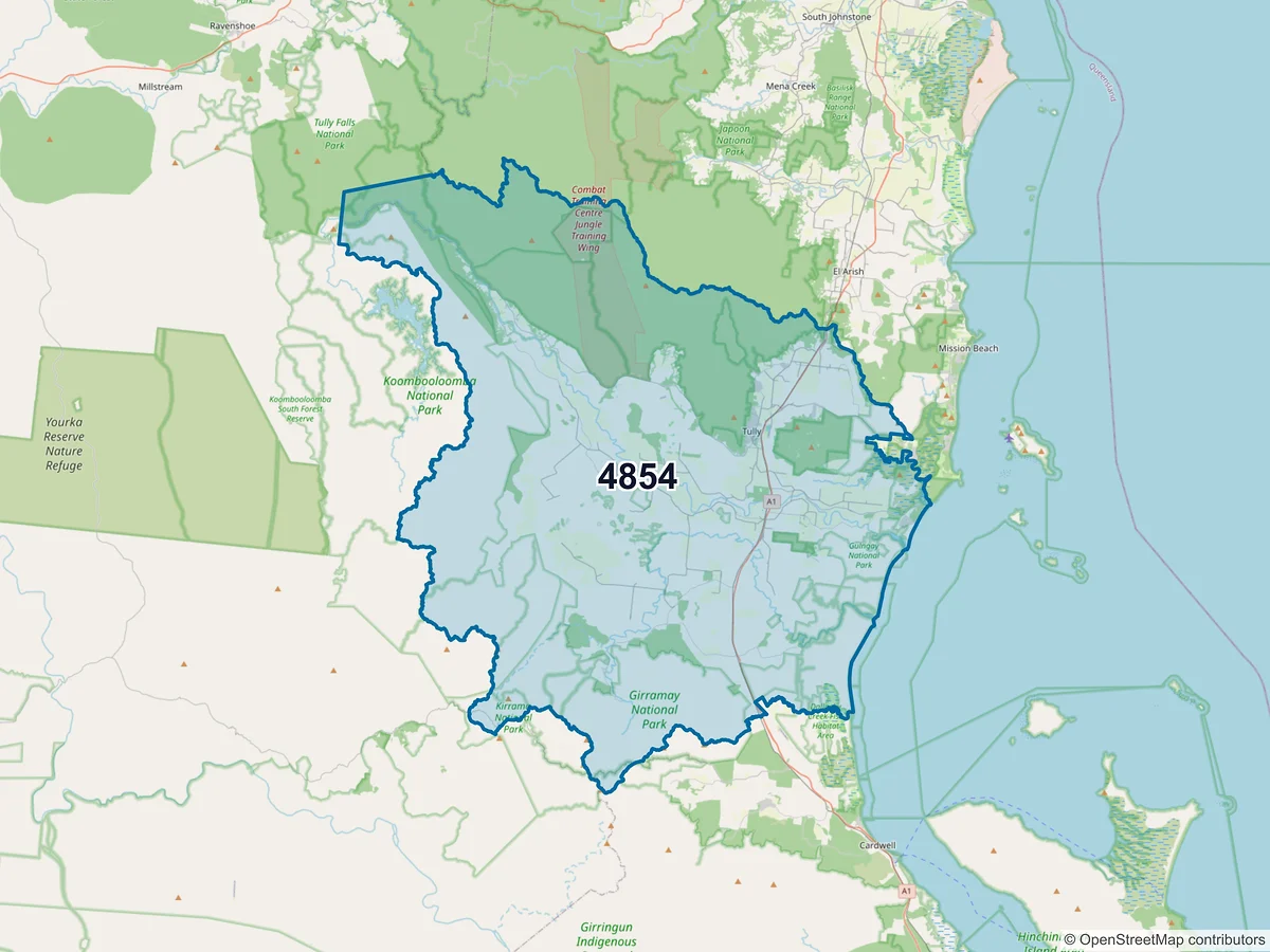Map of postcode 4854 — Tully, QLD, Australia