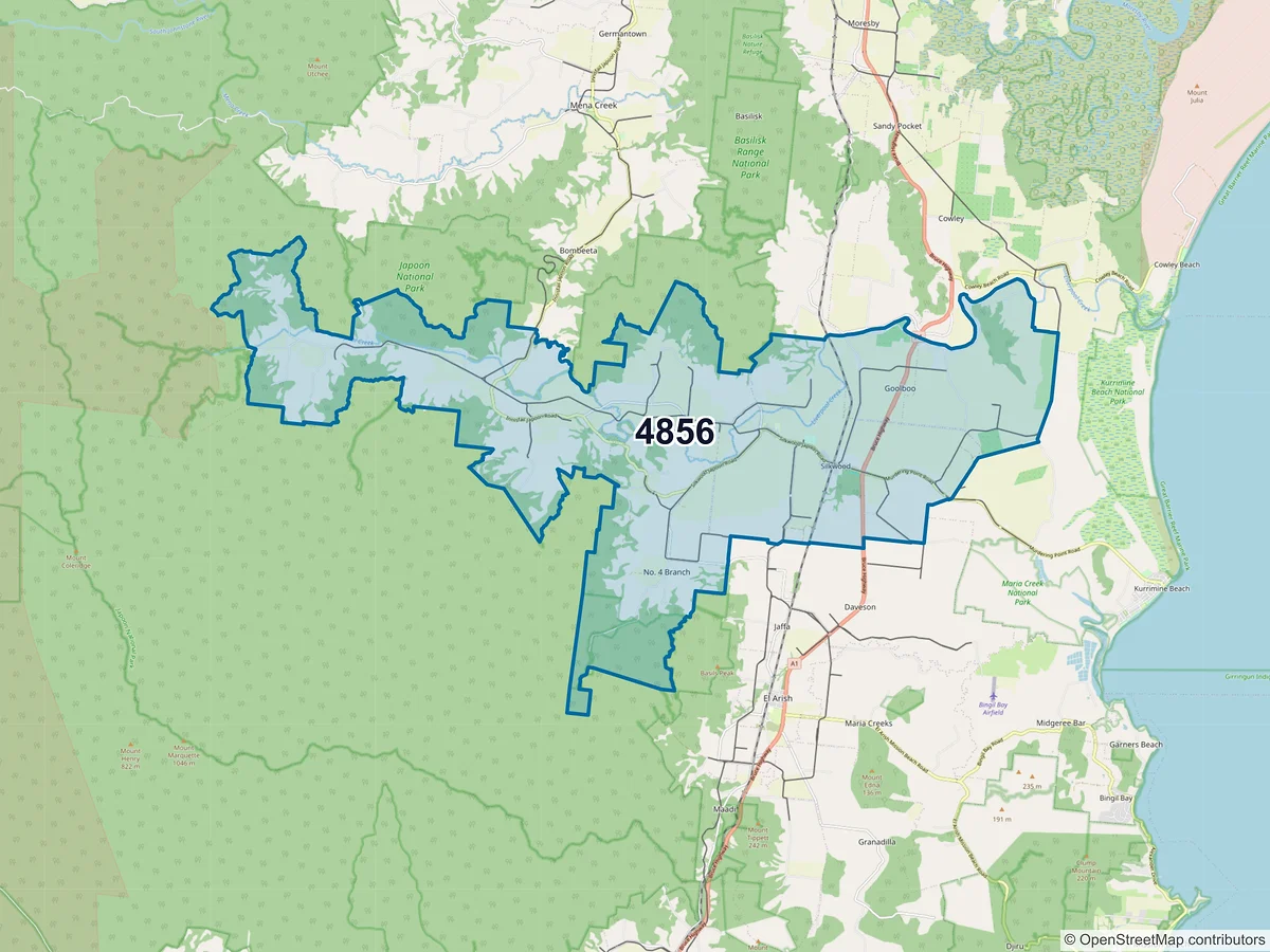 Map of postcode 4856 — Silkwood, QLD, Australia