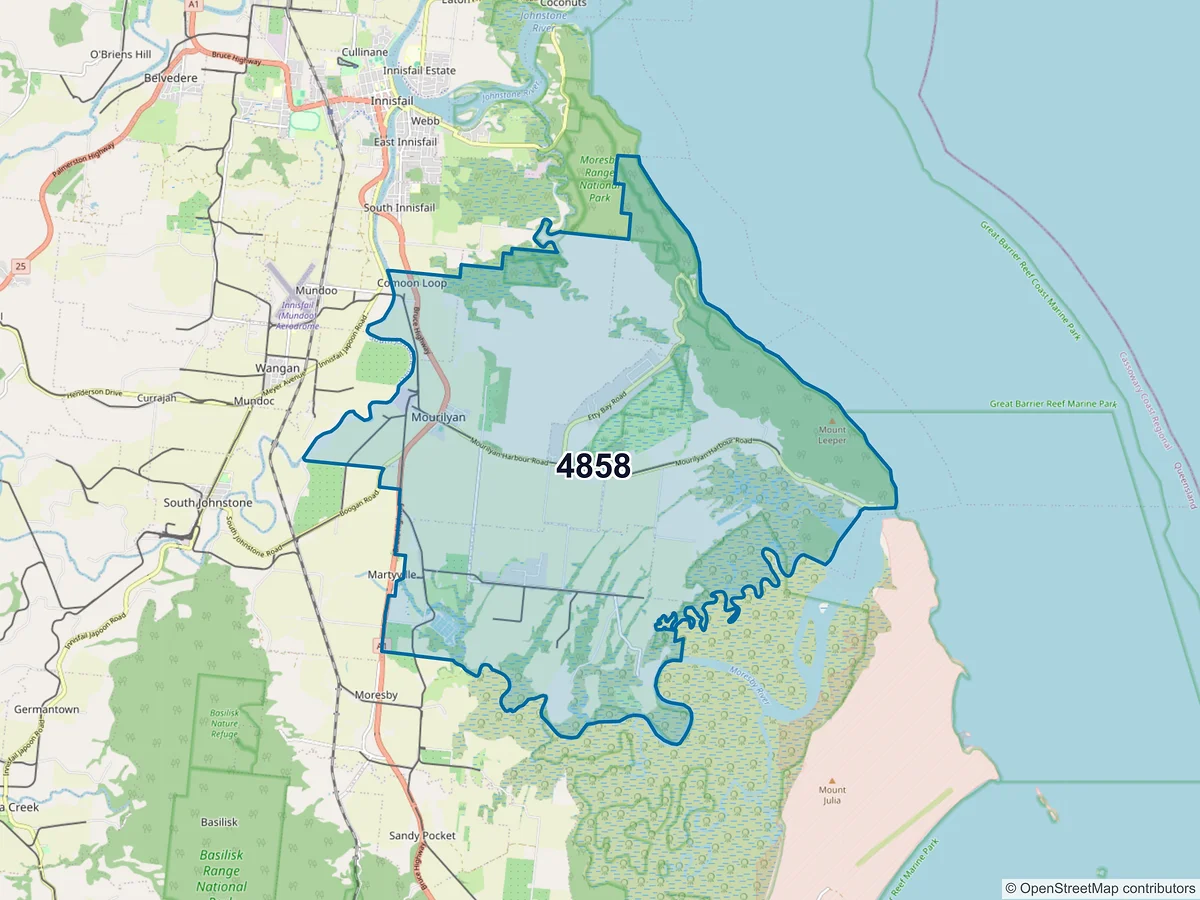 Map of postcode 4858 — Mourilyan, QLD, Australia