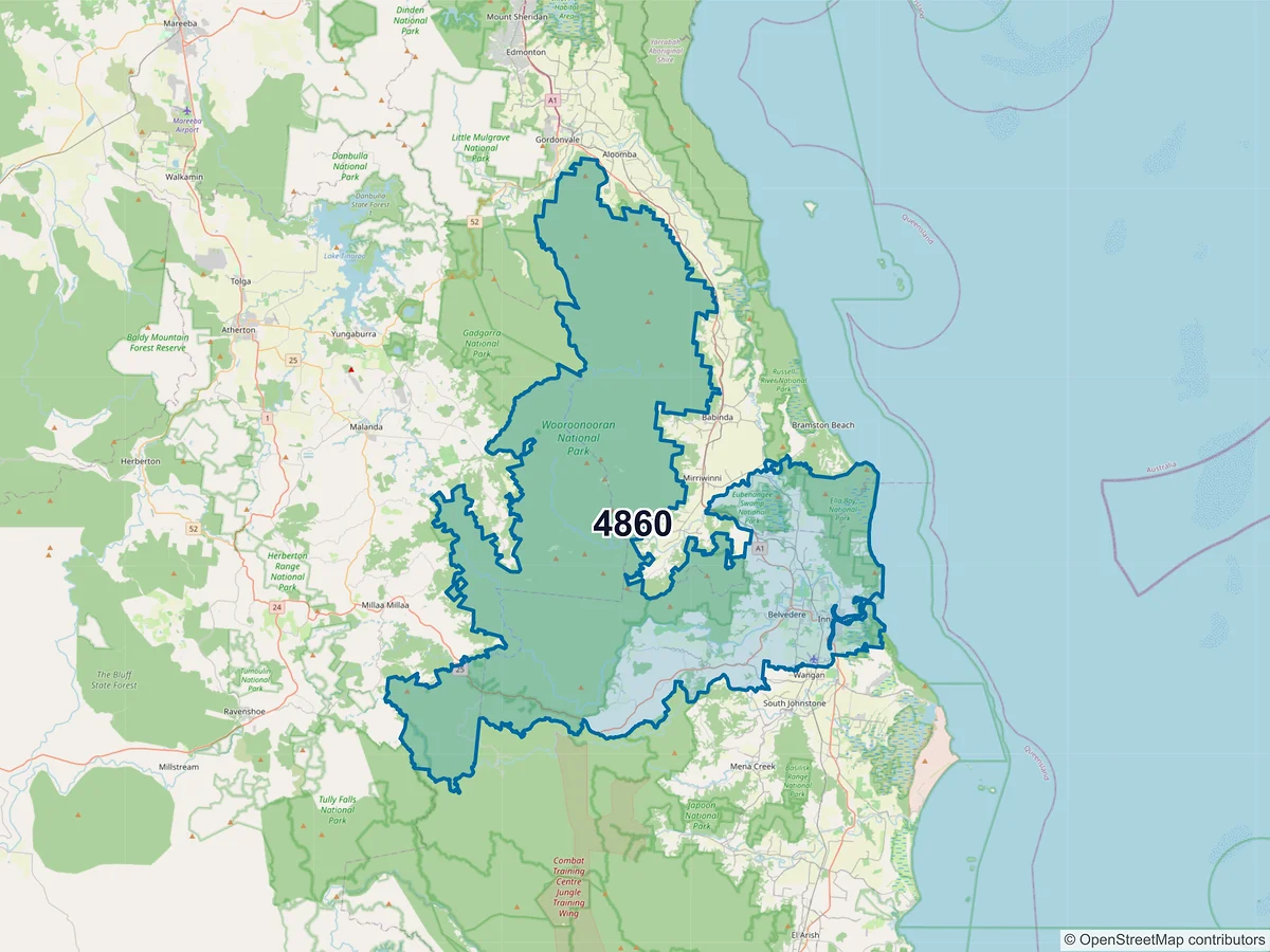 Map of postcode 4860 — Innisfail, QLD, Australia