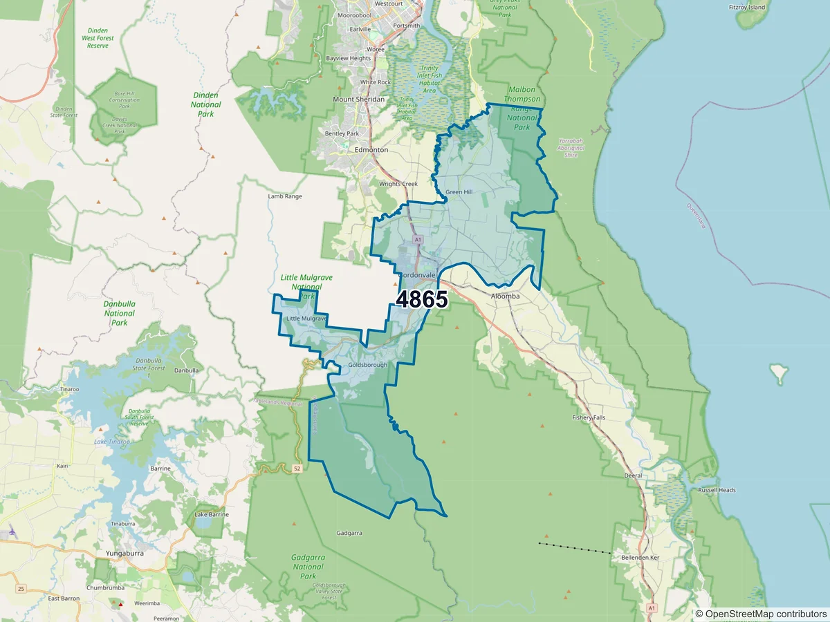 Map of postcode 4865 — Gordonvale, QLD, Australia