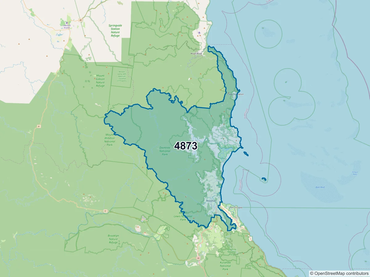 Map of postcode 4873 — Mossman, QLD, Australia