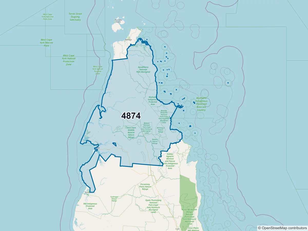 Map of postcode 4874 — Rocky Point, QLD, Australia