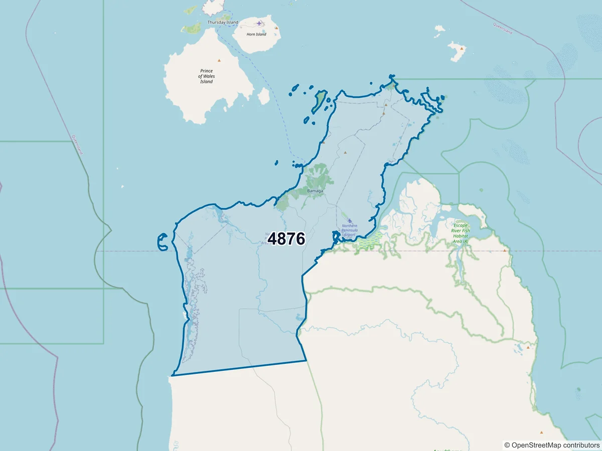 Map of postcode 4876 — Bamaga, QLD, Australia