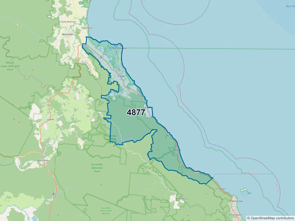 Map of postcode 4877 — Port Douglas, QLD, Australia