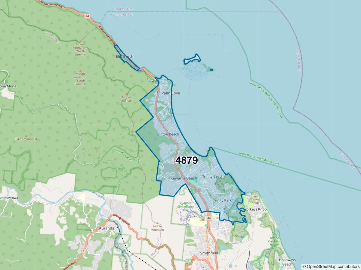 Map of postcode 4879 — Trinity Beach, QLD, Australia