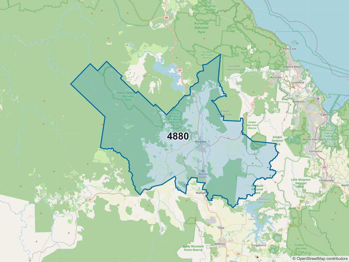 Map of postcode 4880 — Mareeba, QLD, Australia