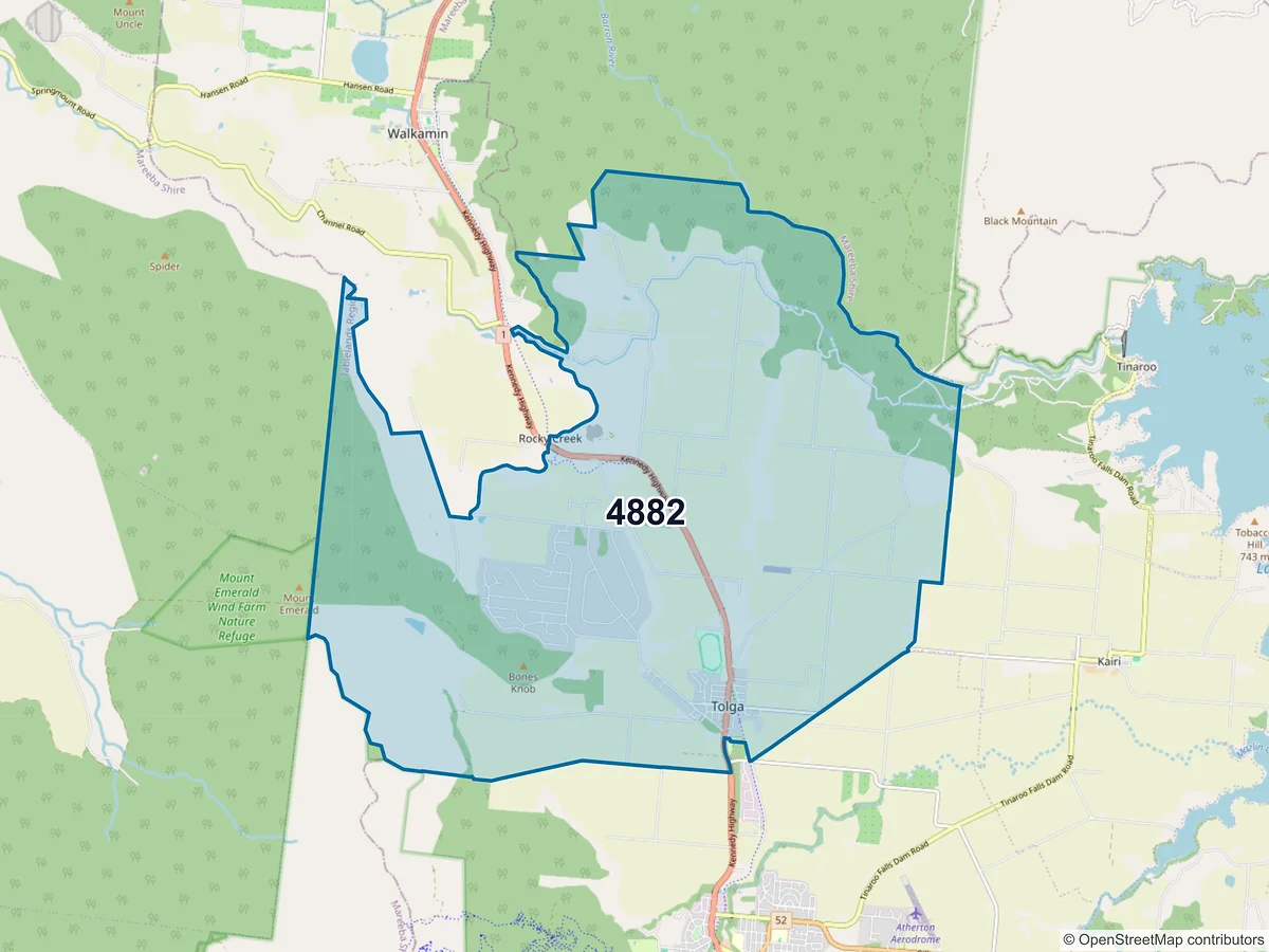 Map of postcode 4882 — Tolga, QLD, Australia