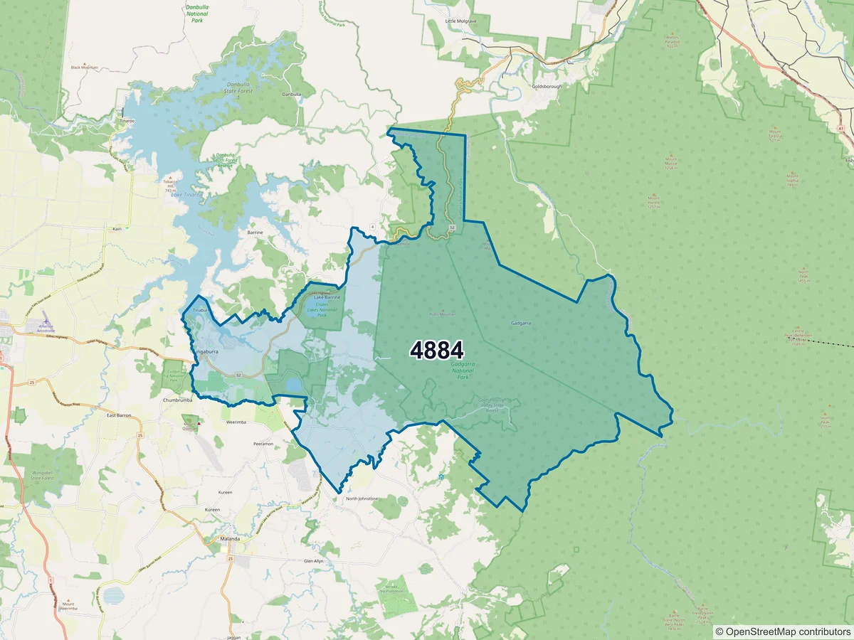 Map of postcode 4884 — Yungaburra, QLD, Australia