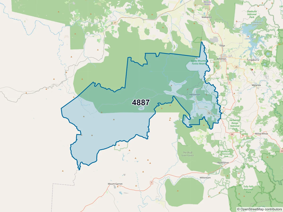 Map of postcode 4887 — Herberton, QLD, Australia