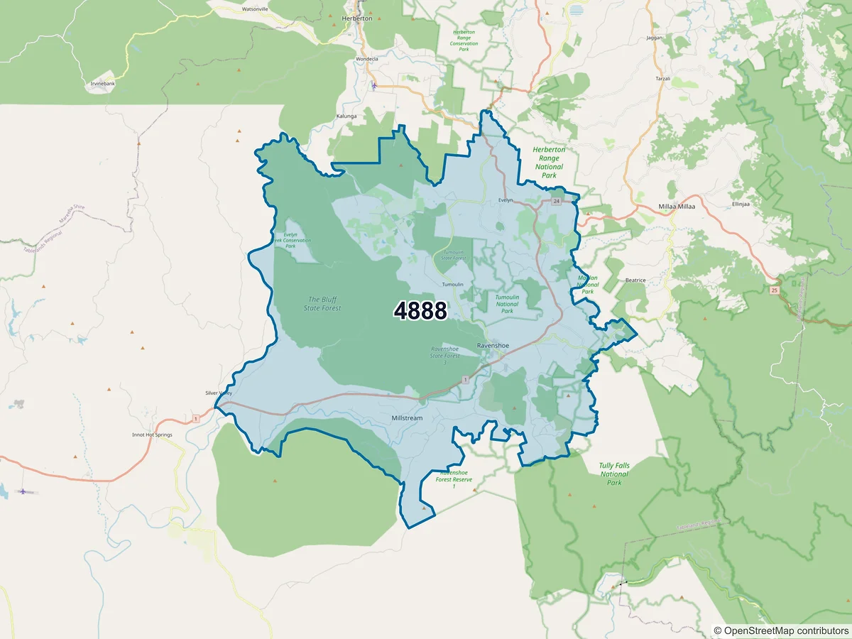 Map of postcode 4888 — Ravenshoe, QLD, Australia
