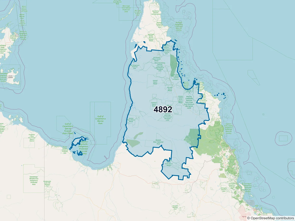 Map of postcode 4892 — Aurukun, QLD, Australia