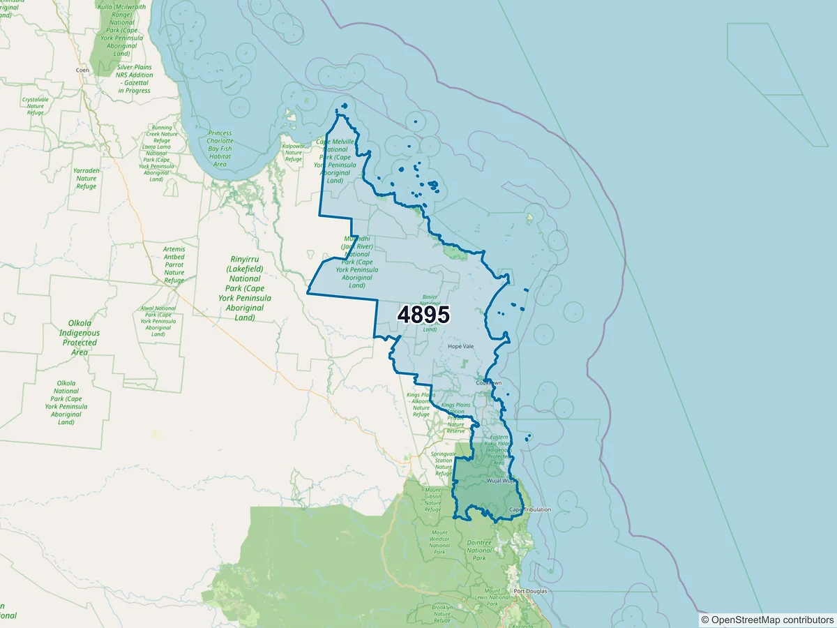 Map of postcode 4895 — Cooktown, QLD, Australia