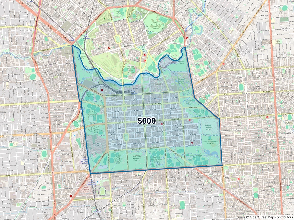Map of postcode 5000 — Adelaide, SA, Australia